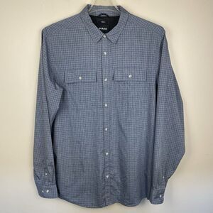 Prana Vented Shirt Men’s L Tall Blue Check Button Up Casual Trail Hiking Fishing